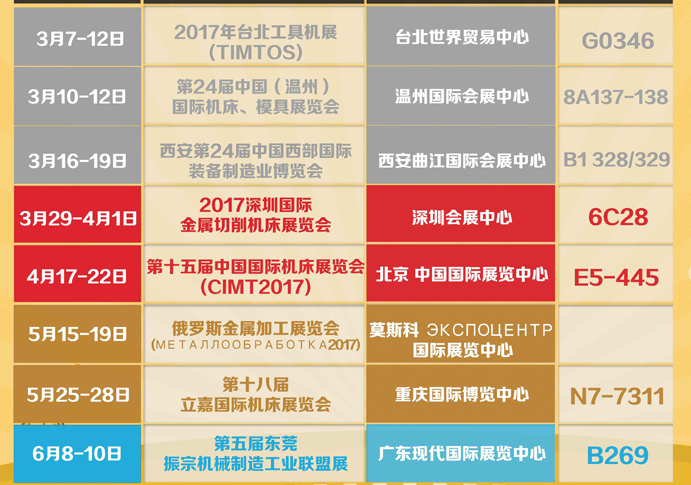 2017年上半年展会安排时间表